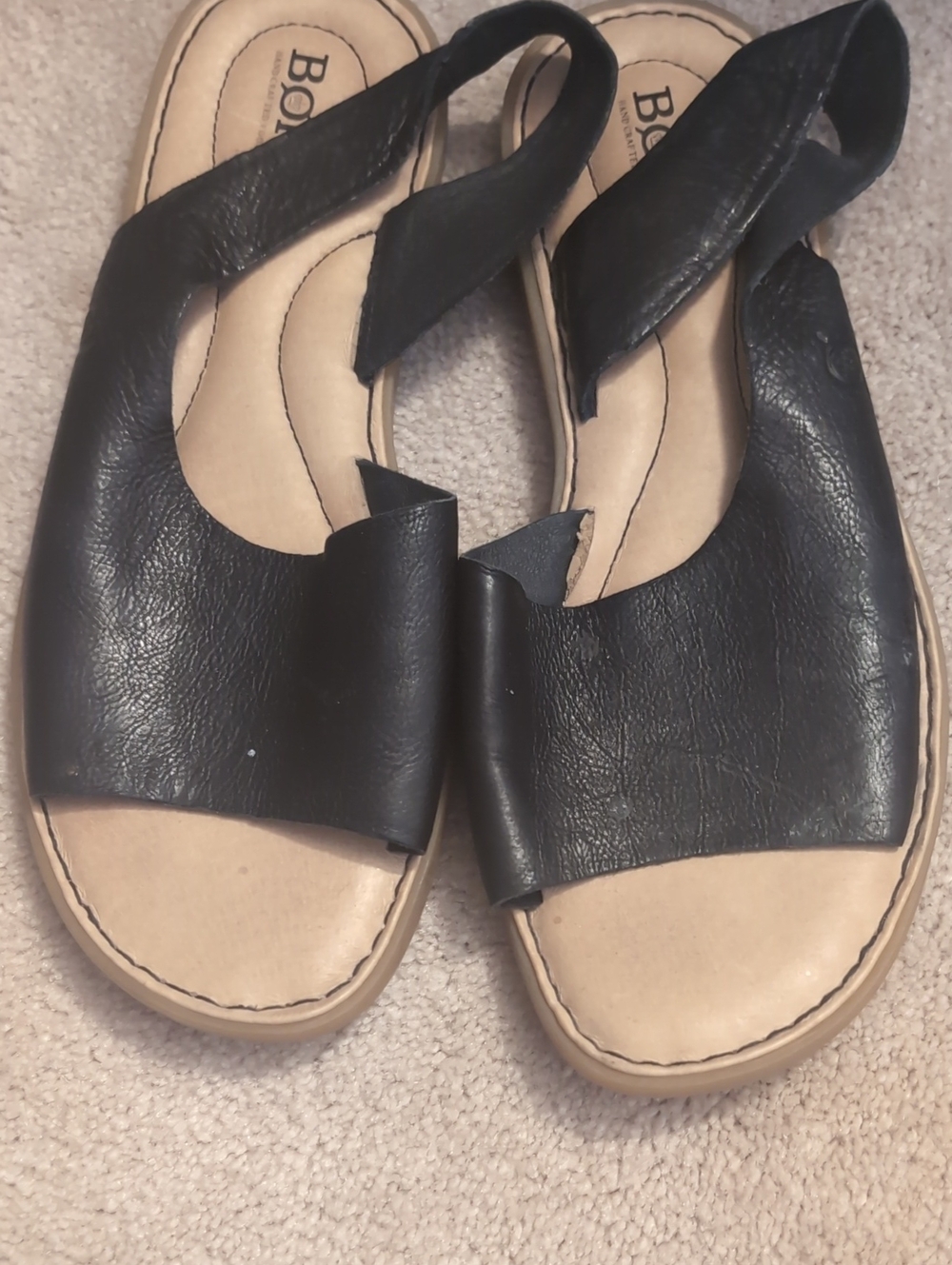 Born Black Leather Open-Toe Slingback Sandals with Tan Footbed
